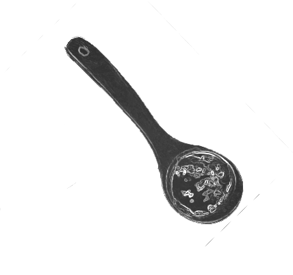 A black and white drawing of a wooden spoon on a white background.