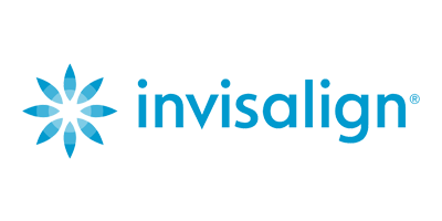 Invisalign logo with a blue flower design and the brand name in blue text on a white background.