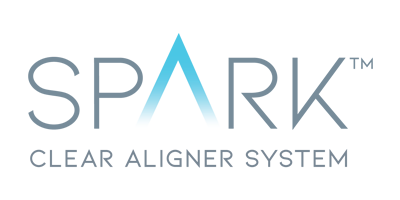 Logo for Spark Clear Aligner System with blue and gray text.