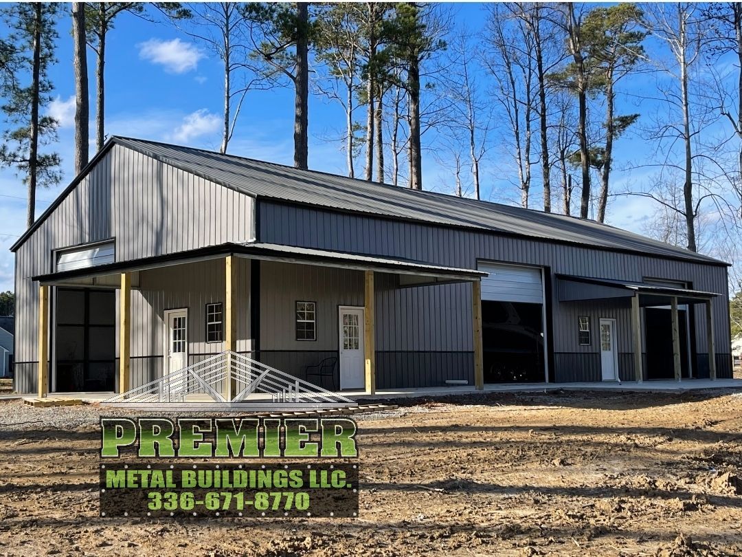 Metal barn with front and side roof - different view