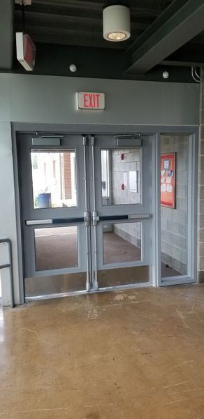 Double doors with glass panes and an 