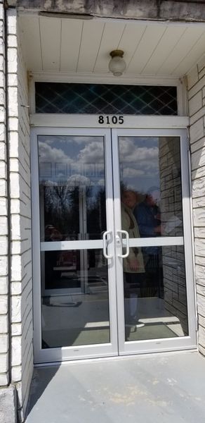 Double glass doors with address 