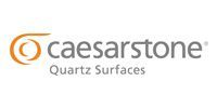 Caesarstone Quartz Surfaces logo in gray and orange on a white background