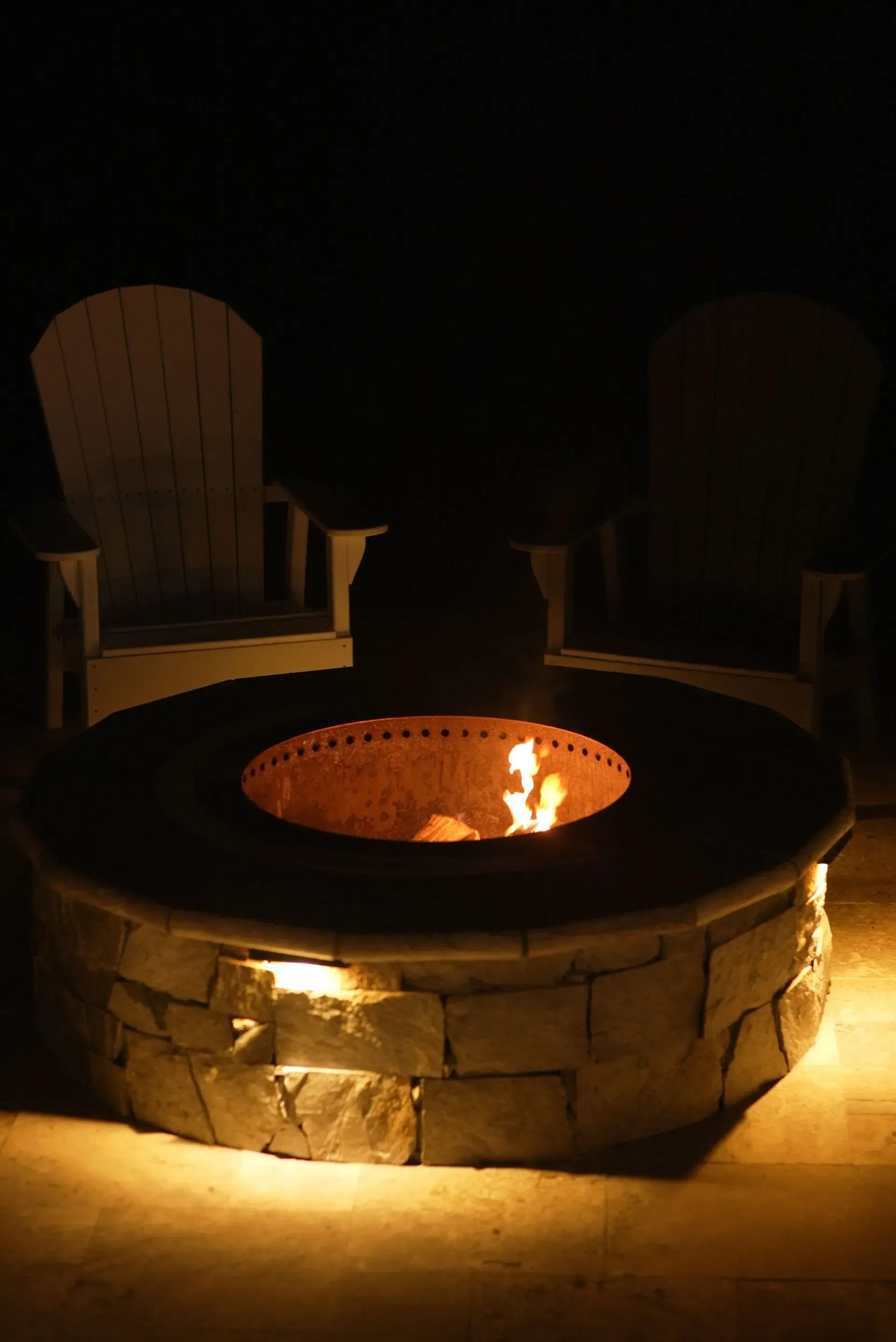 Fire pit with glowing flames