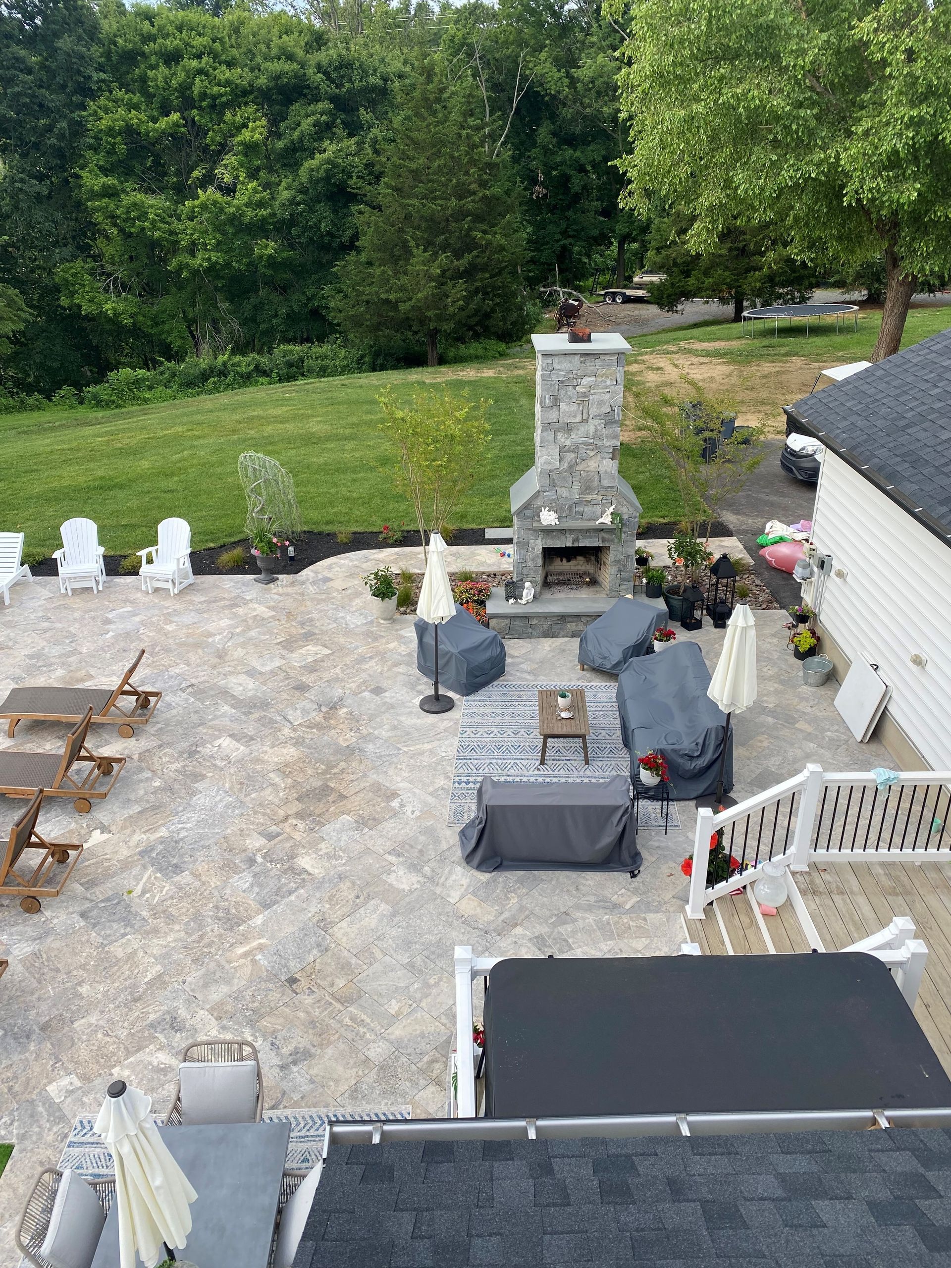 Outdoor living with fireplace