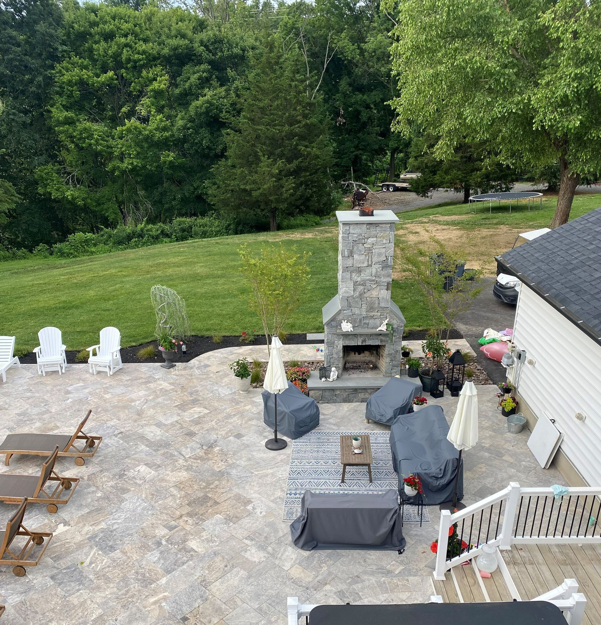 New outdoor living with fireplace