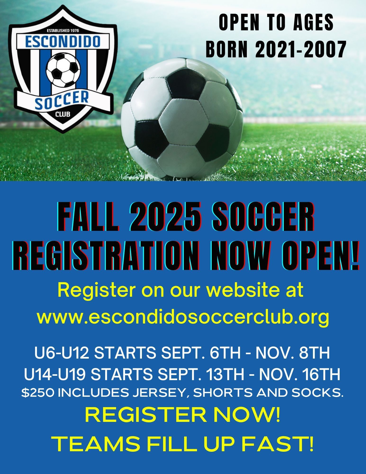 Fall 2025 Soccer Registration Flyer