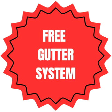 A red sticker that says free gutter system