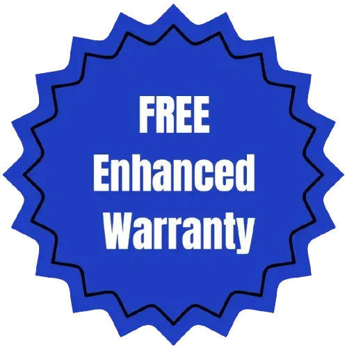 A blue sticker that says free enhanced warranty