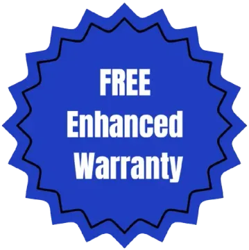 A blue sticker that says free enhanced warranty