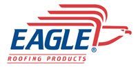The logo for eagle roofing products is red , white and blue.