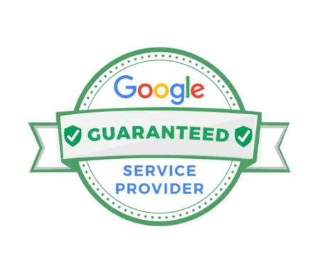 Google Guaranteed Service Provider badge with green and blue text inside a circular seal