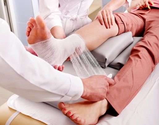 Foot injury being treated