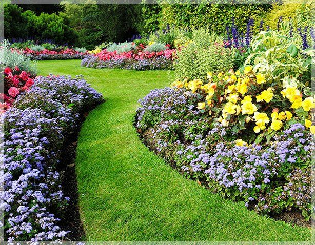 Landscape design with flower beds