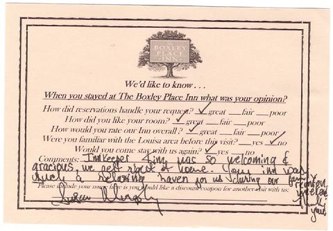 The Boxley Place Inn customer review