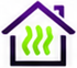 Purple house outline with green heat waves inside.