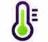 Green thermometer icon with purple outline and three purple lines on the right.
