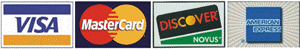 Visa, MasterCard, Discover, American Express credit card logos