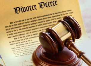 Gavel on a divorce decree document