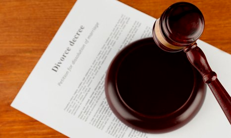 Gavel on divorce decree document