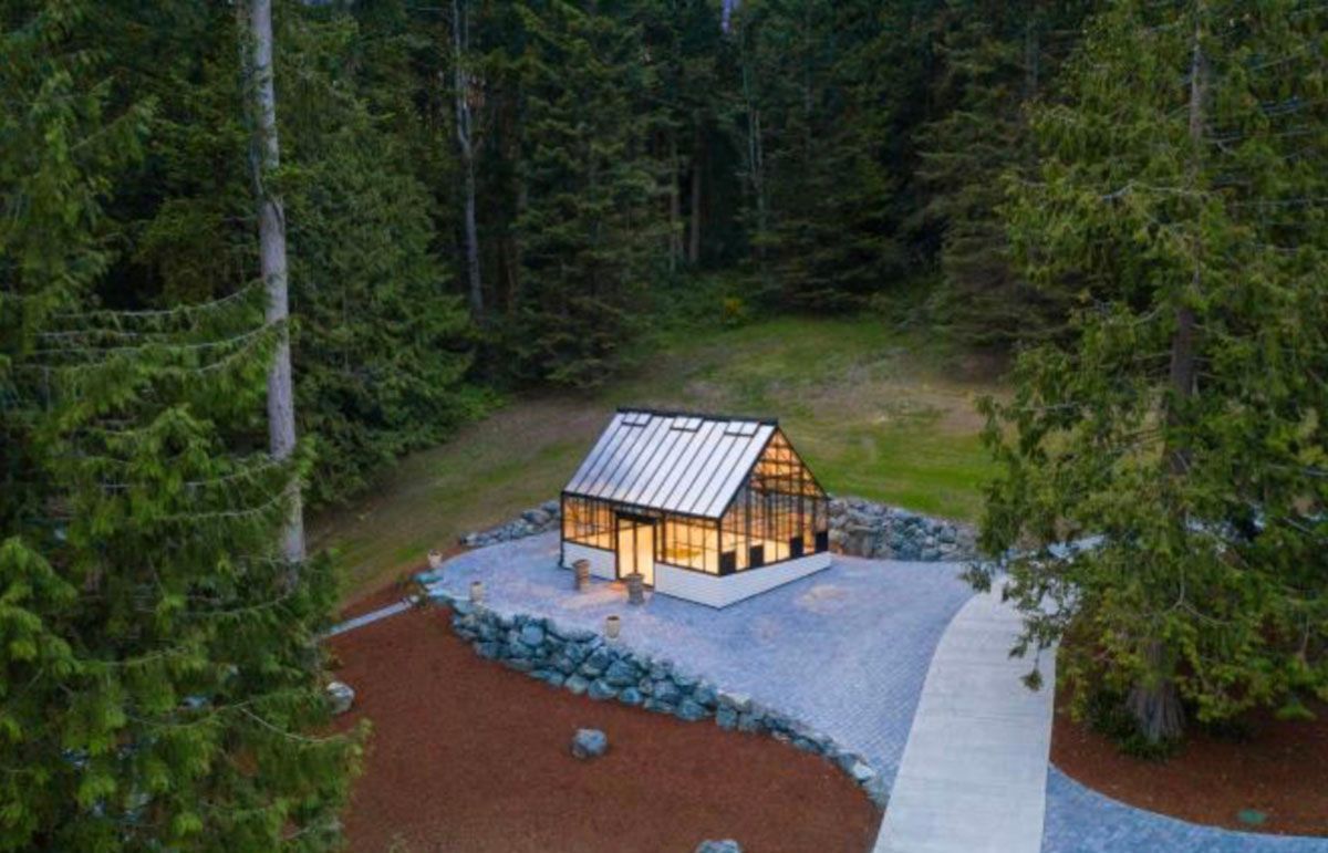 Stylish well-lighted house exterior