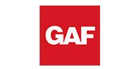 GAF logo in white letters on a red square background