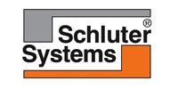 Schluter Systems logo with black text, gray top border, and orange accent blocks