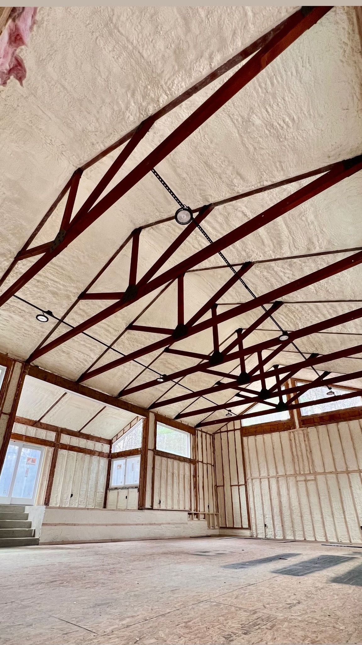 A large room with a lot of foam on the ceiling and walls.