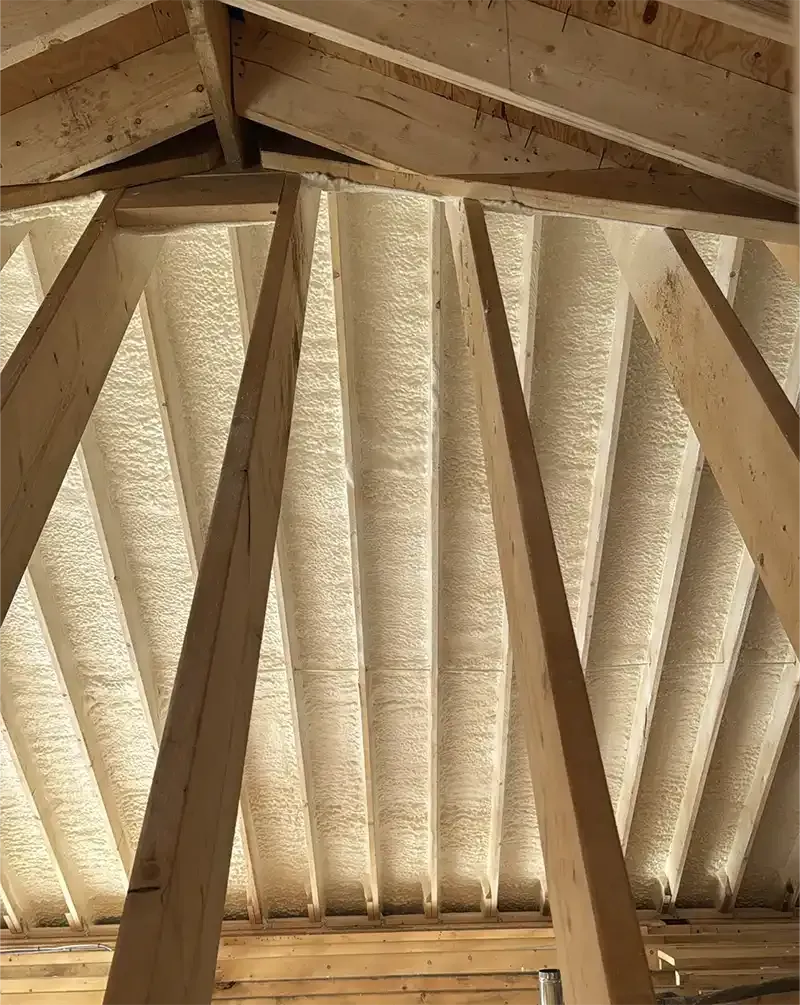 Looking up at the ceiling of a building under construction.