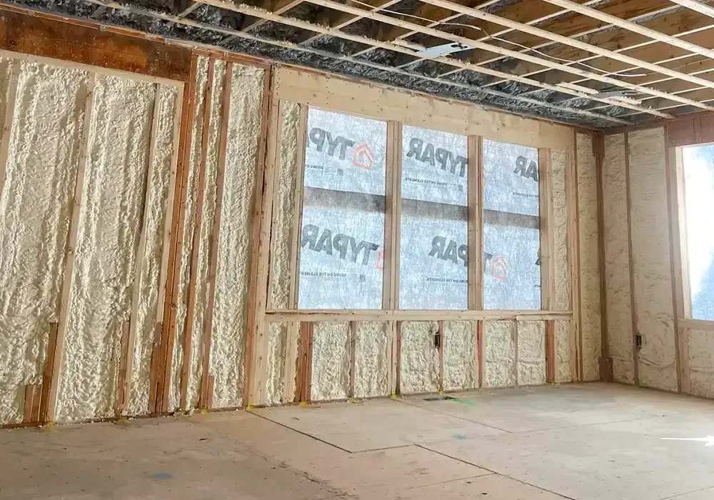 A room with a lot of insulation on the walls and ceiling.