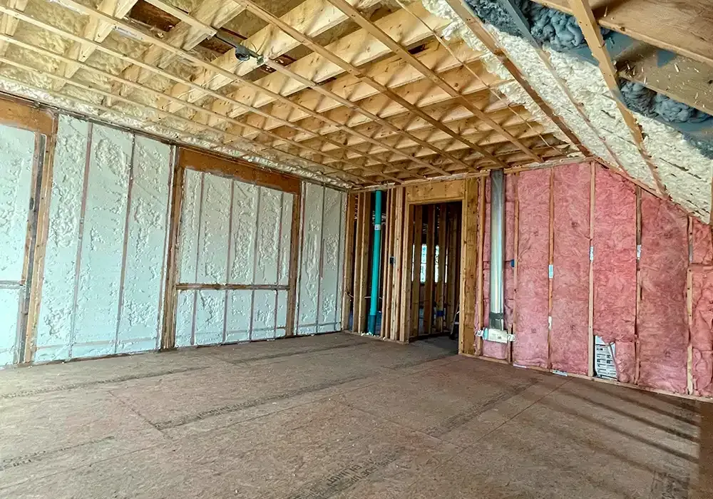 A room with a lot of insulation on the walls and ceiling.