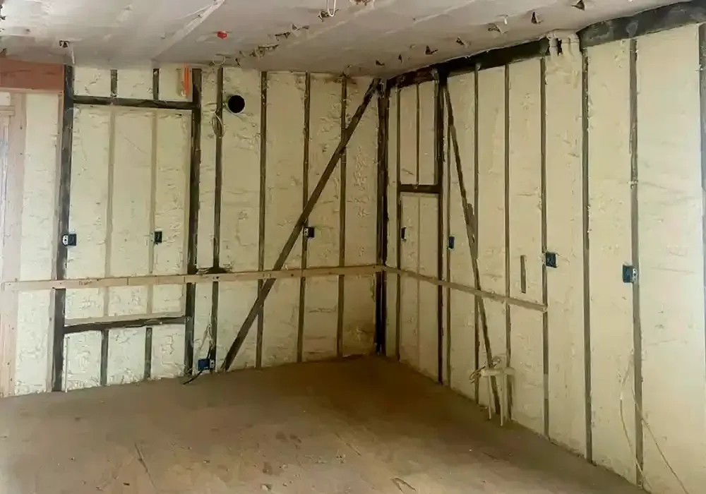 A room with a lot of insulation on the walls and ceiling.