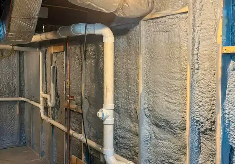 A room with a lot of pipes coming out of the wall.