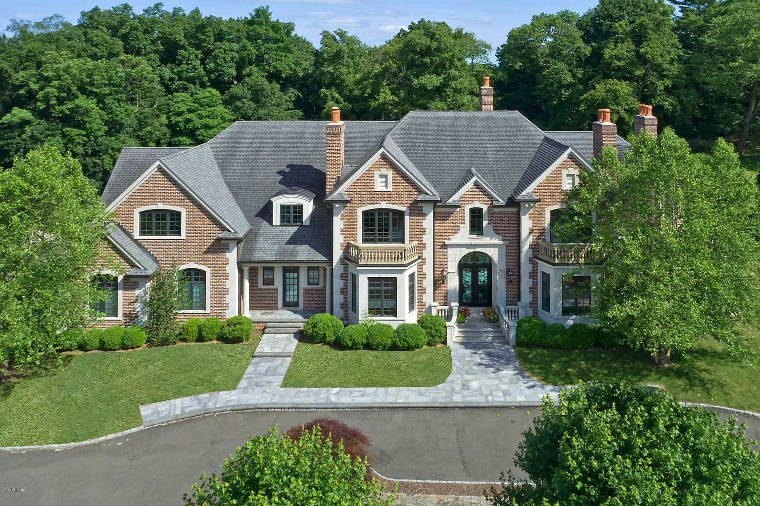 Brick mansion driveway