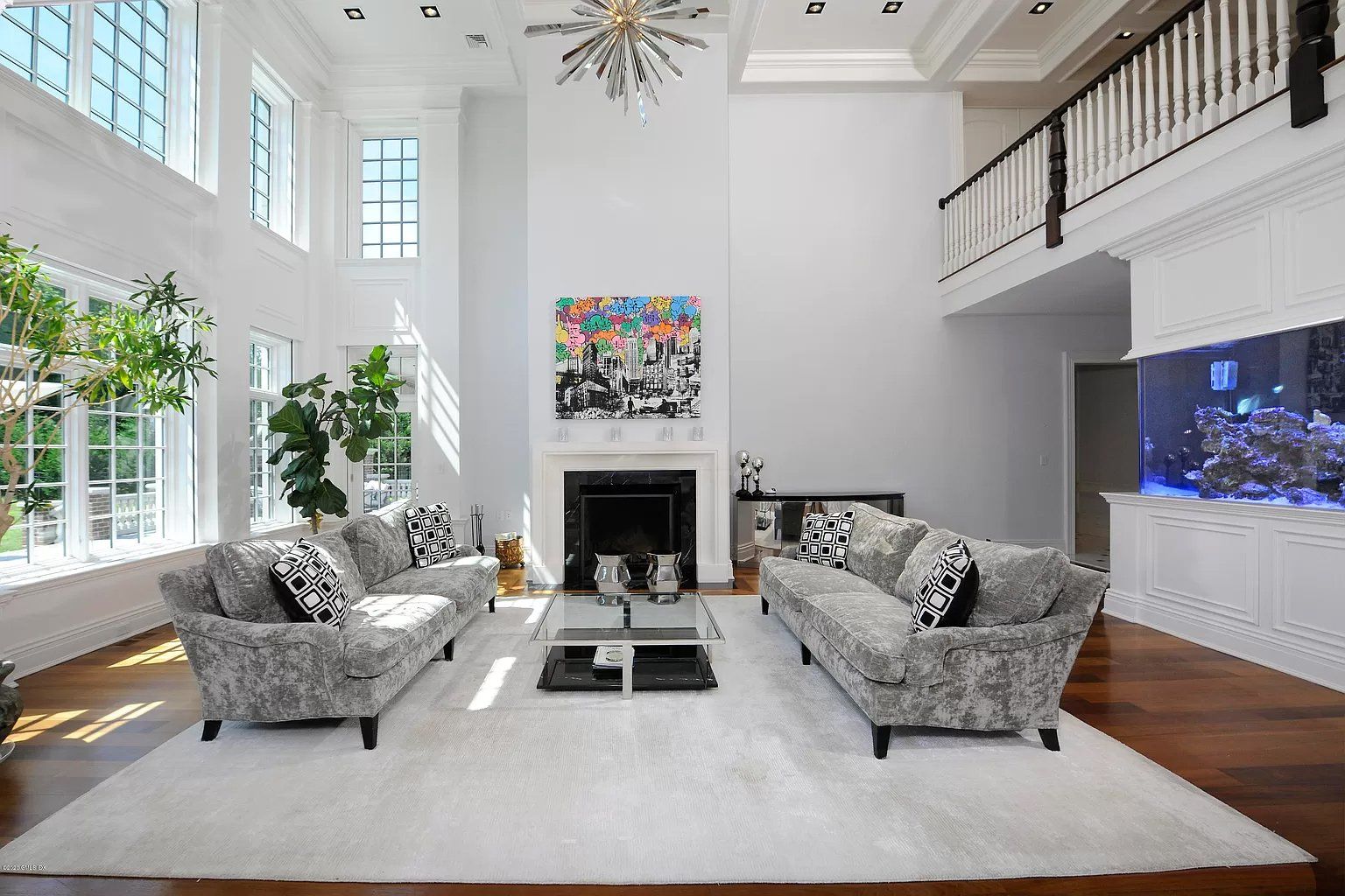 Living room with white walls