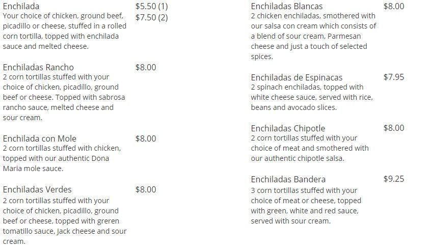 Enchiladas - Menu