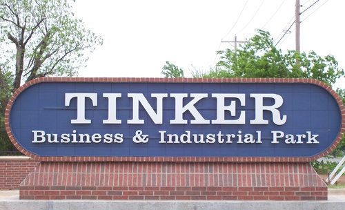 A sign for tinker business and industrial park