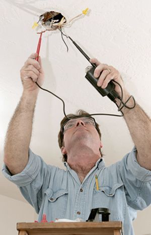 Electrician Testing Ceiling Wires