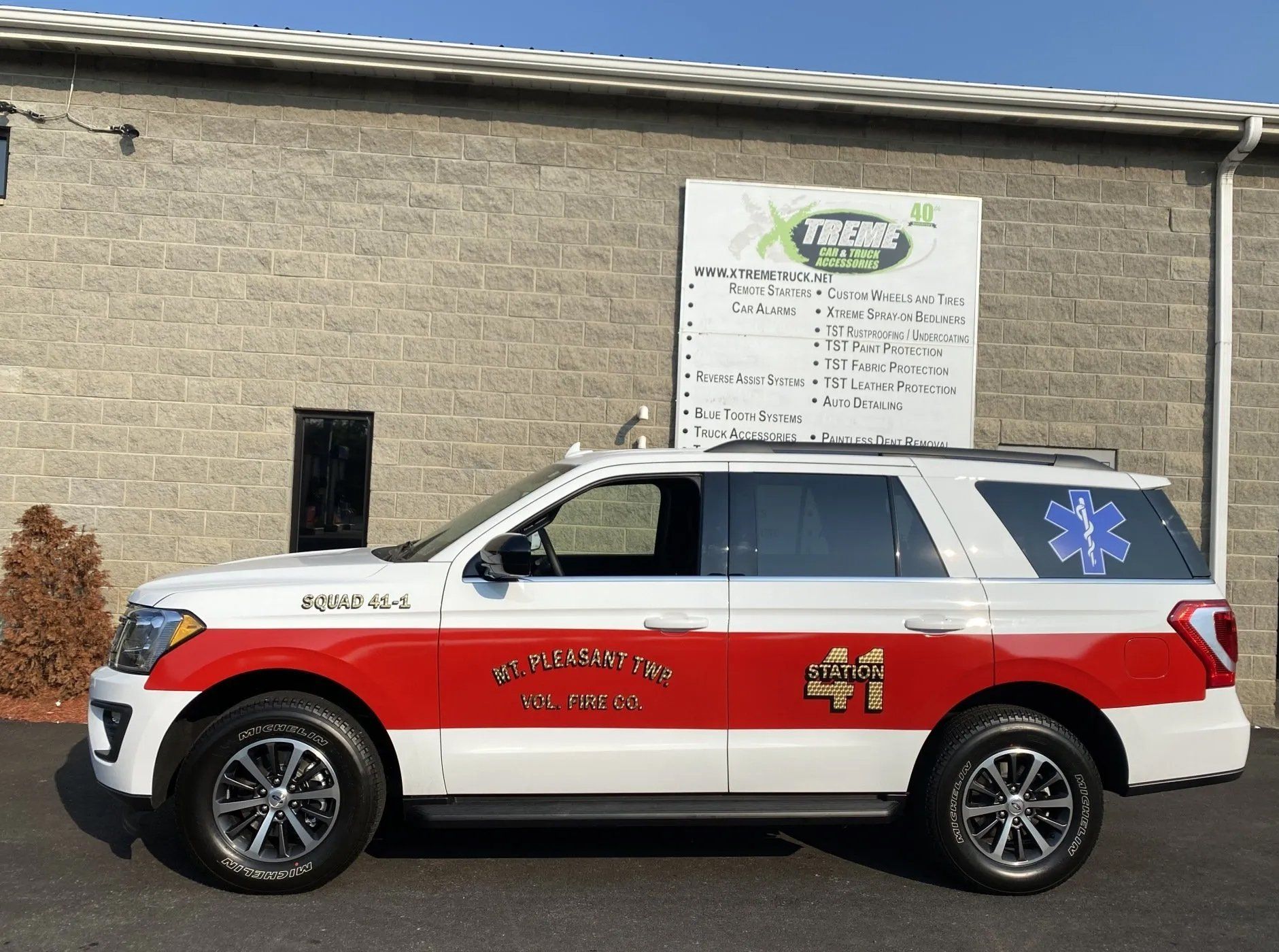 Red and white fire truck