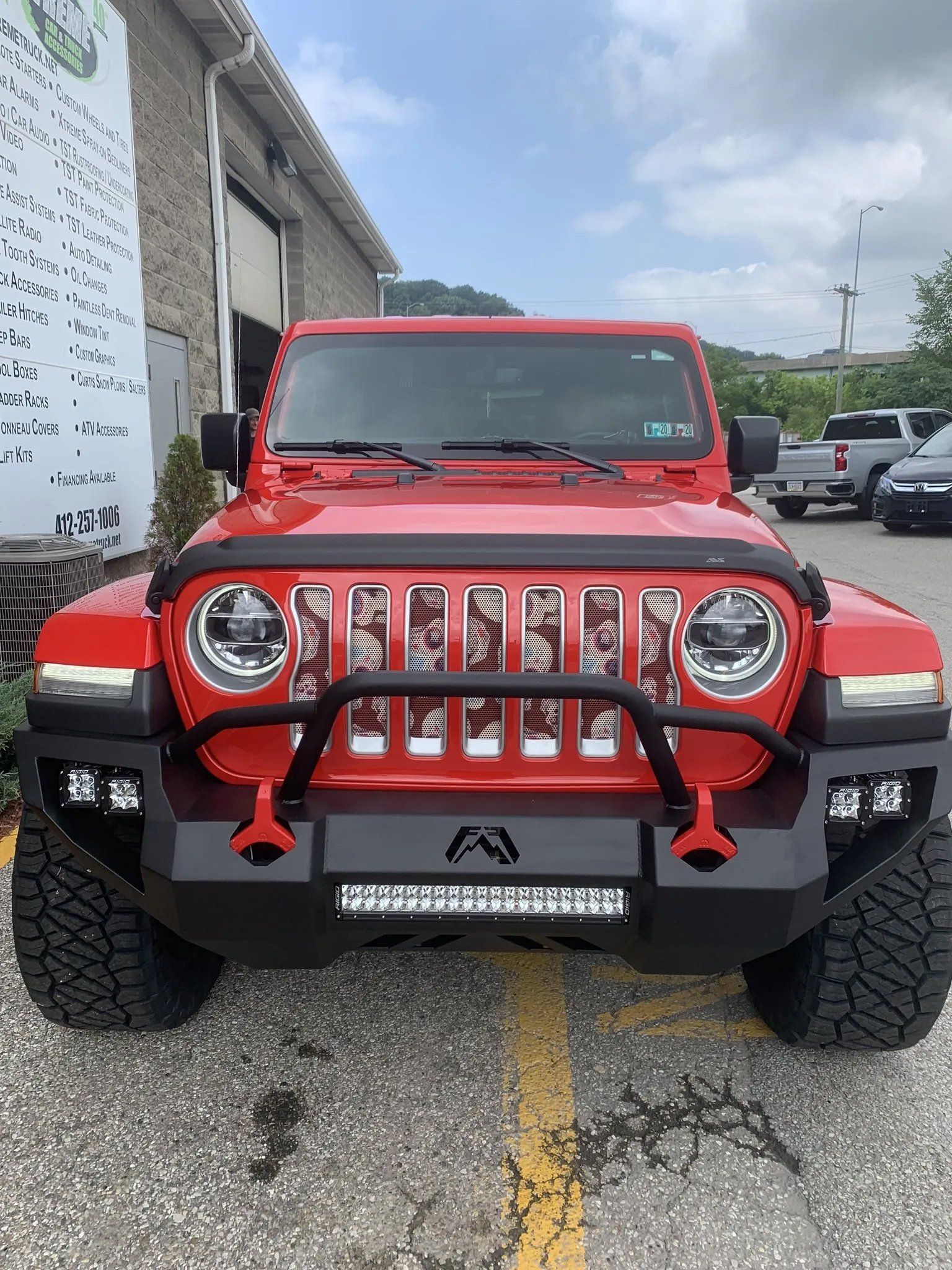 Modified bumper of an orange Jeep