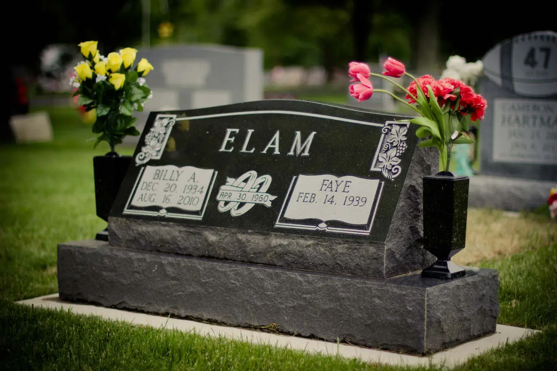 Black granite gravestone engraved 
