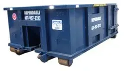 Blue dumpster labeled