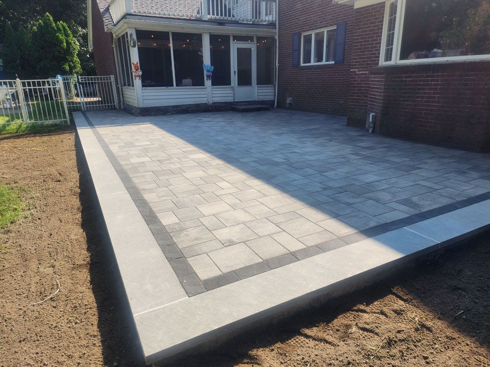 A brick house with a patio