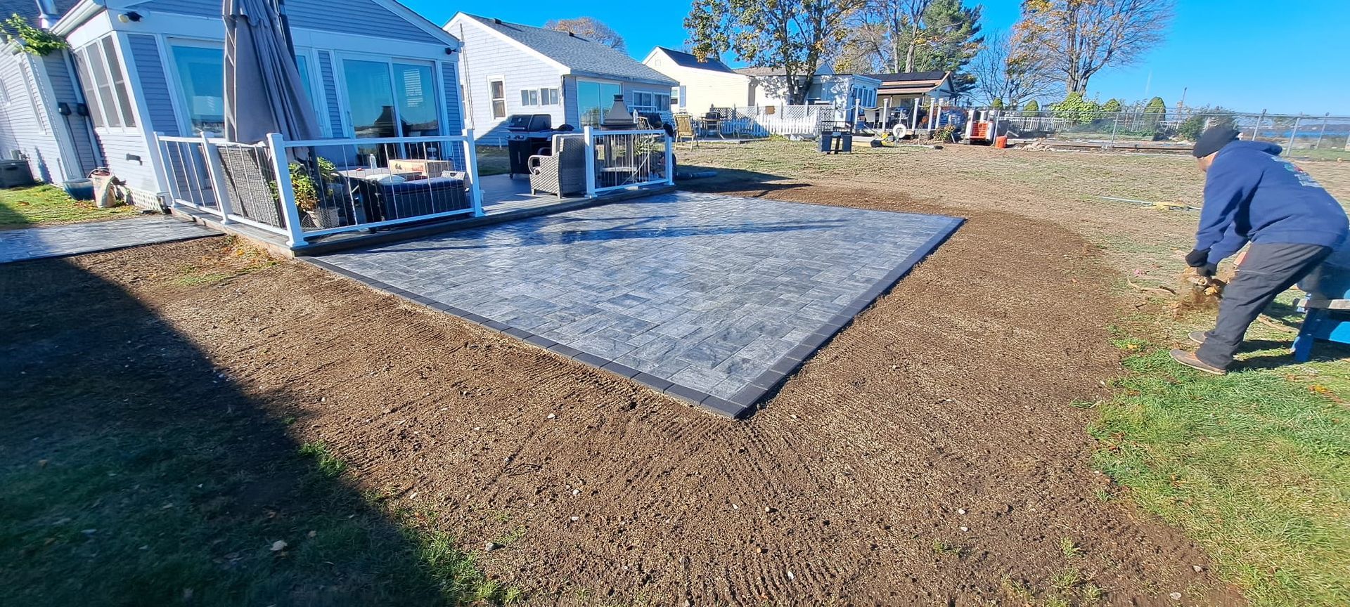 A patio in front of a house