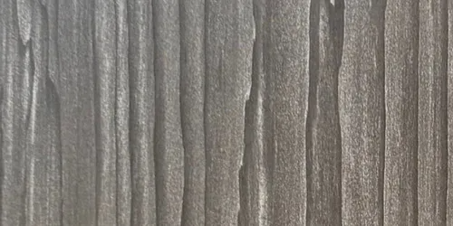 Close-up of weathered wooden planks with vertical grain. The planks are a muted, earthy gray color.