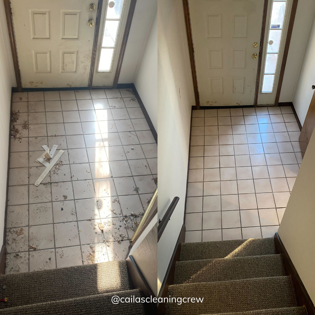 before and after photo of cleaned tiles