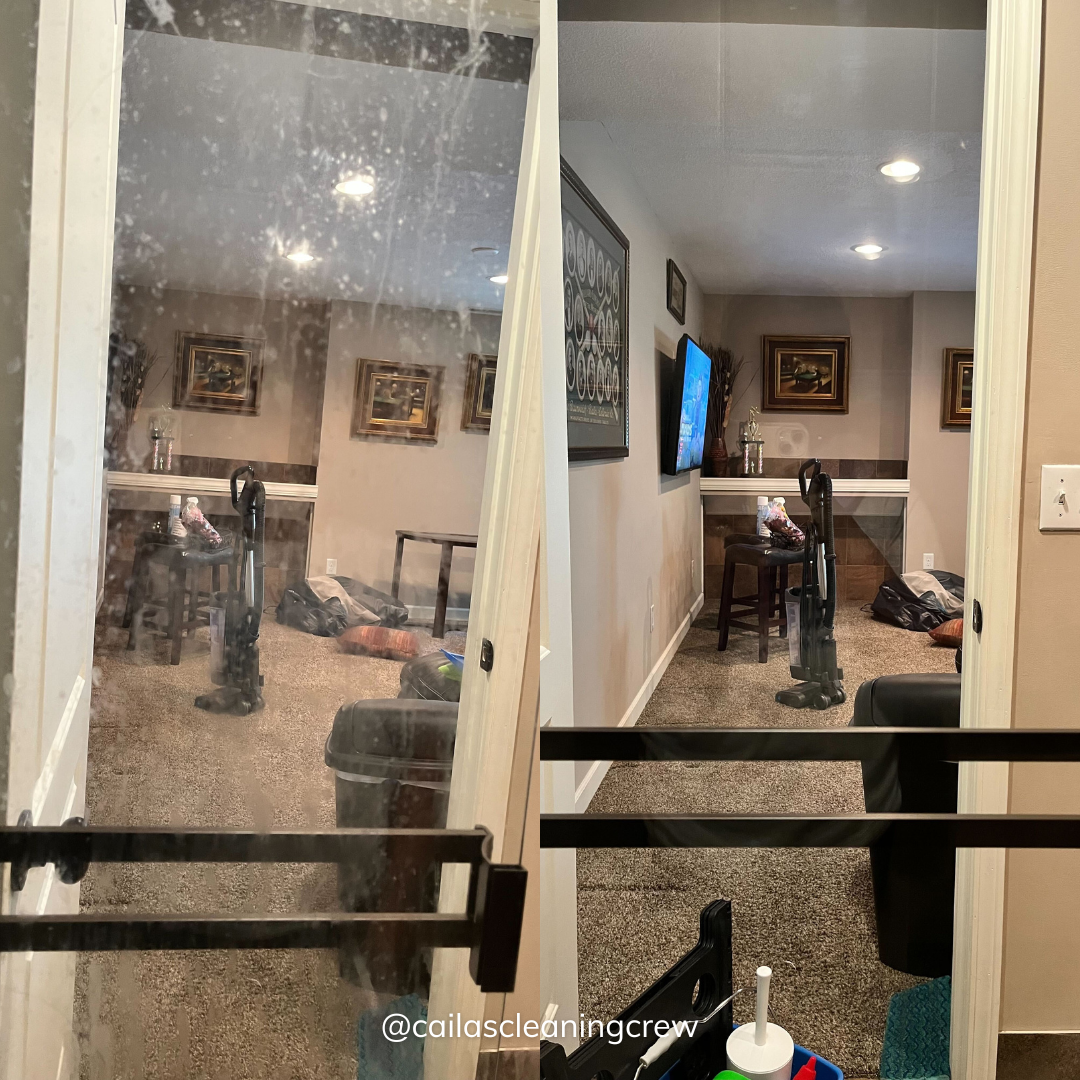 before and after photo of cleaned mirror