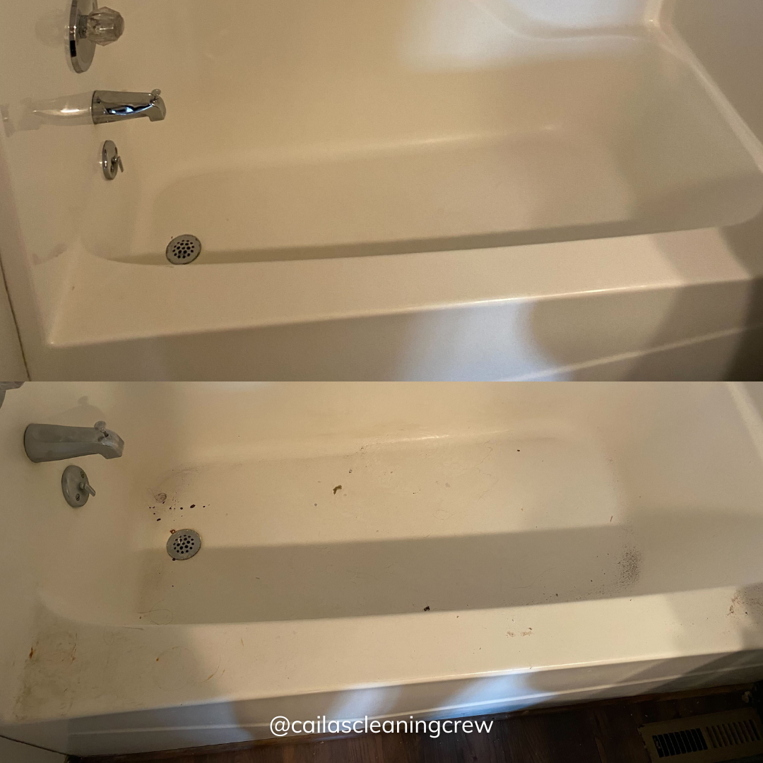 before and after photo of cleaned tub