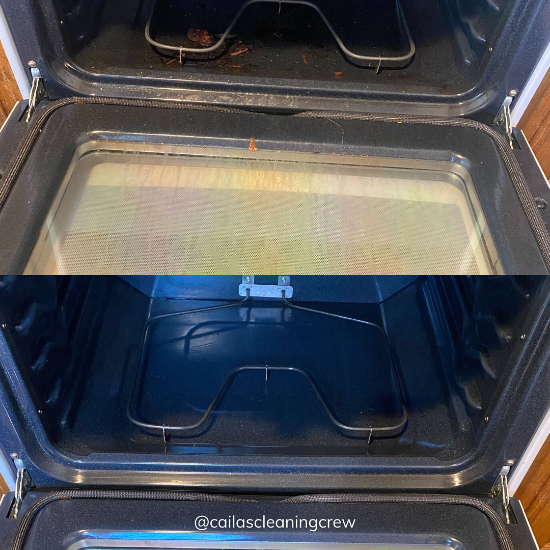 before and after photo of cleaned oven