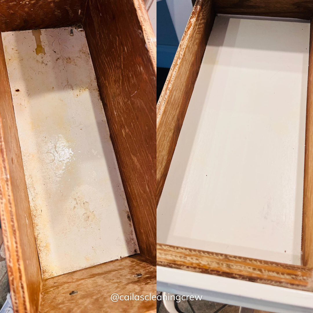 Cleaned drawer before and after